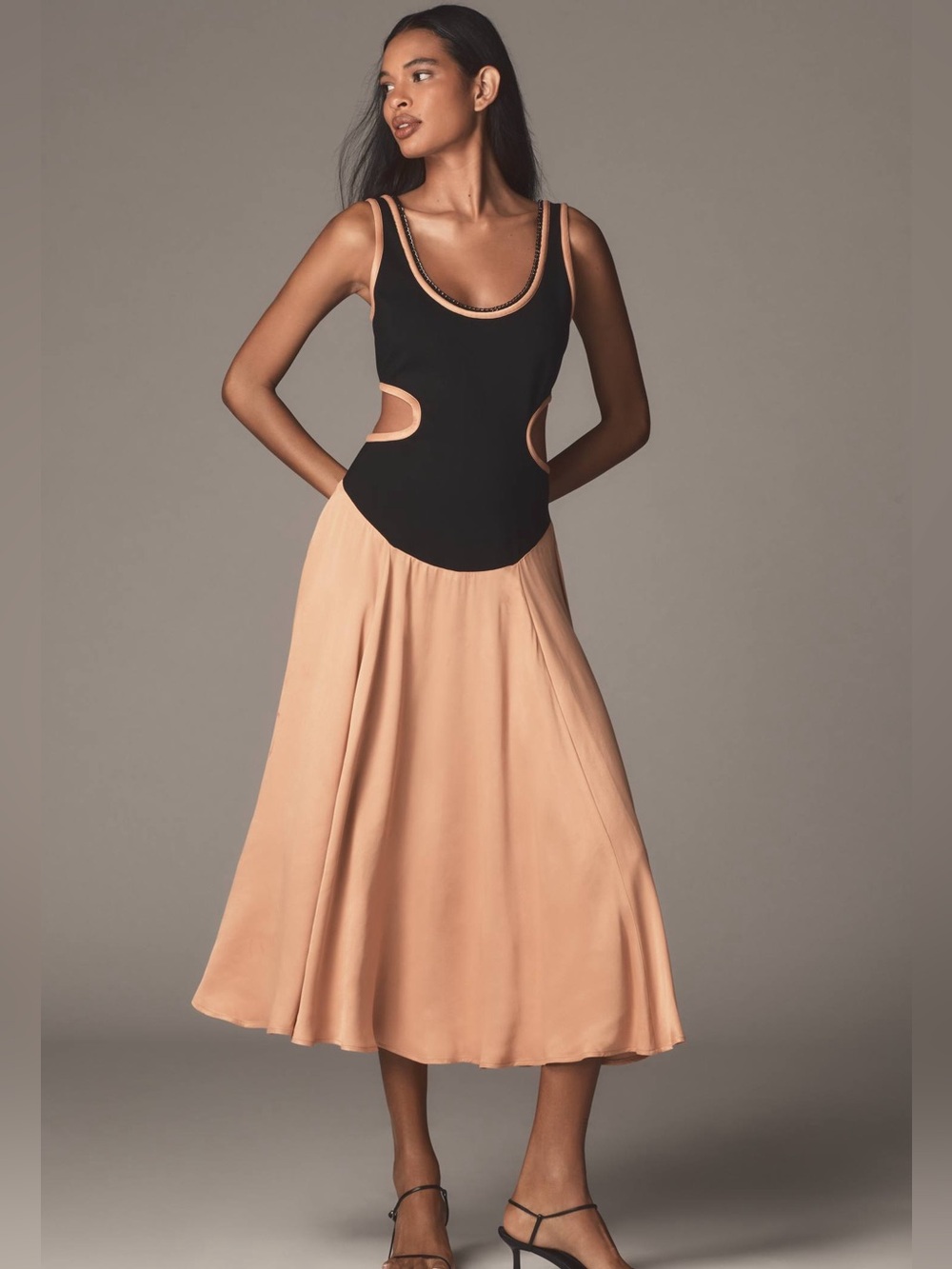 Maeve Sleeveless Scoop-Neck Chain-Trim Cutout Midi Dress Large Midi